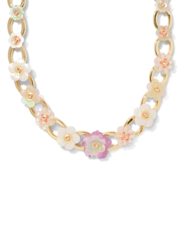 Deliah Gold Statement Chain Necklace in Pastel Mix