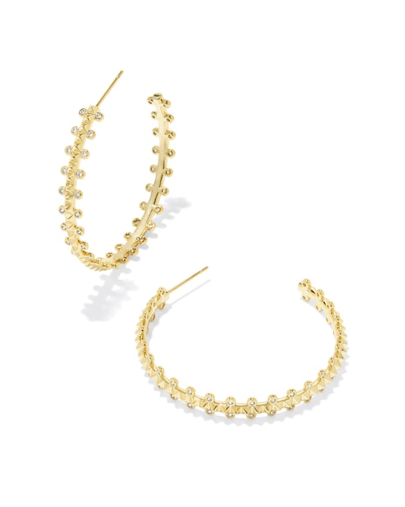 Jada Gold Hoop Earrings in White Crystal