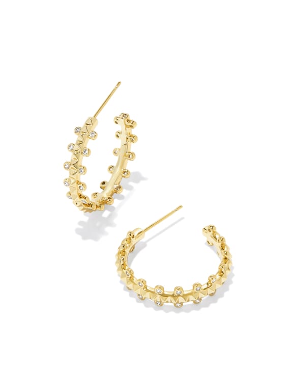 Jada Gold Small Hoop Earrings in White Crystal