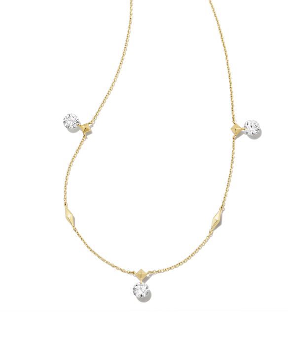 Floating Lab Grown White Diamond Strand Necklace in 14k Yellow Gold