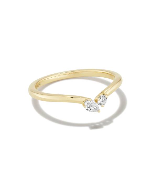 Lab Grown White Diamond Toi et Moi Band Ring in 14k Yellow Gold