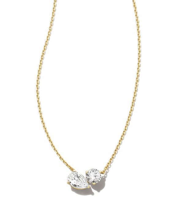 Lab Grown White Diamond Toi et Moi Large Pendant Necklace in 14k Yellow Gold