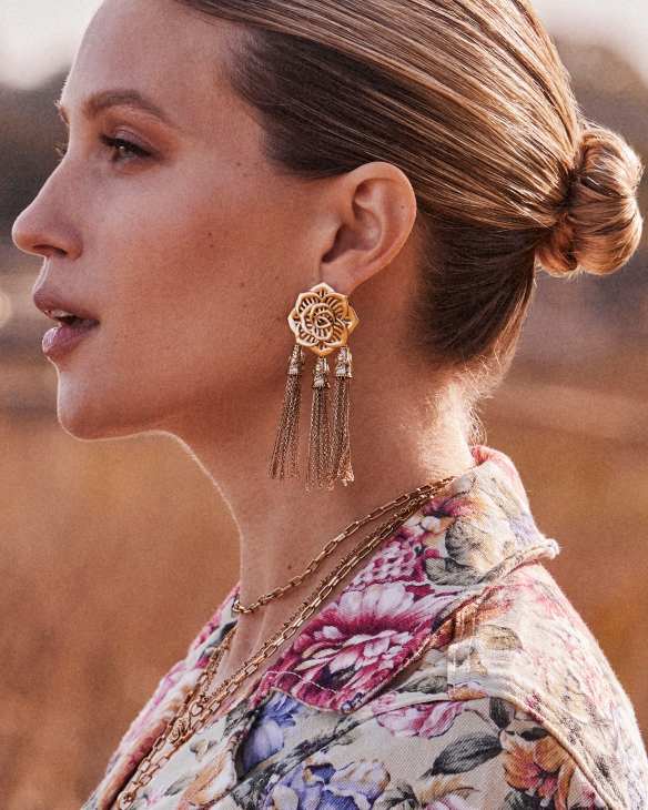 Ansel Rose Statement Earrings in Vintage Gold