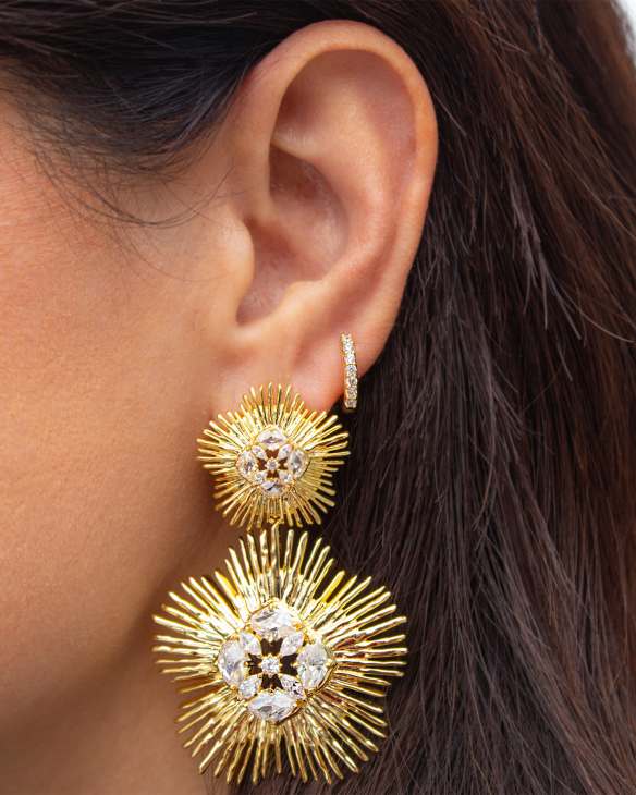 Dira Gold Crystal Statement Earrings in White Mix