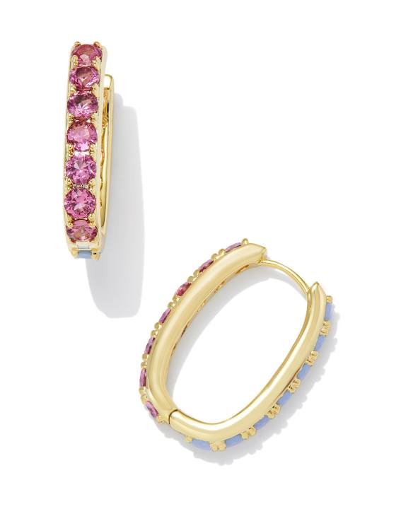 Chandler Gold Hoop Earrings in Pink Blue Mix