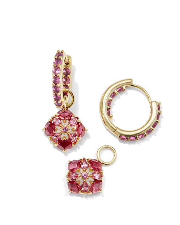 Dira Convertible Gold Crystal Huggie Earrings in Pink Mix