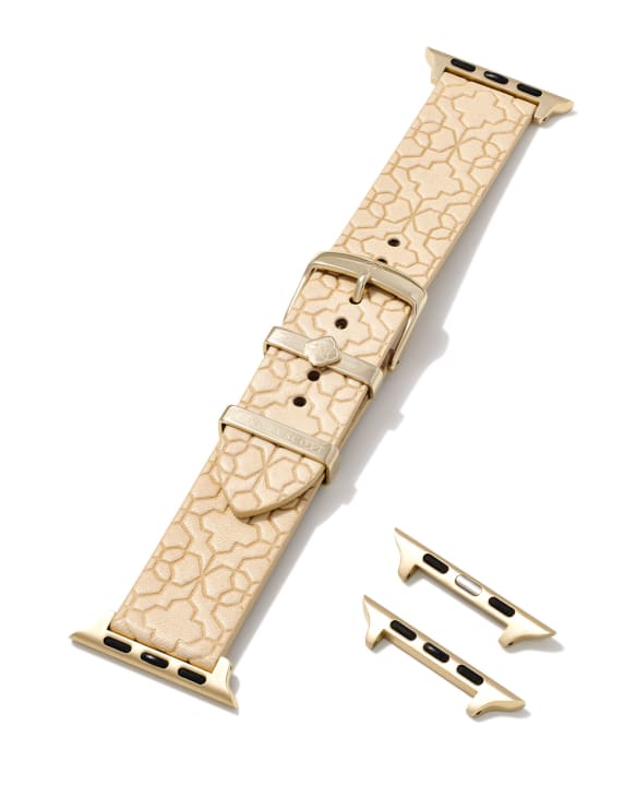 Filigree Beige Leather Watch Band with Gold Tone Stainless Steel