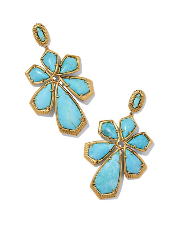 Layne Vintage Gold Statement Earrings in Variegated Turquoise Magnesite