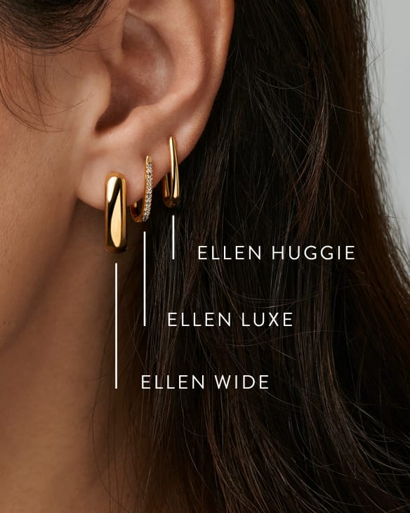 Ellen Luxe 18k Gold Vermeil Huggie Earrings in White Sapphire