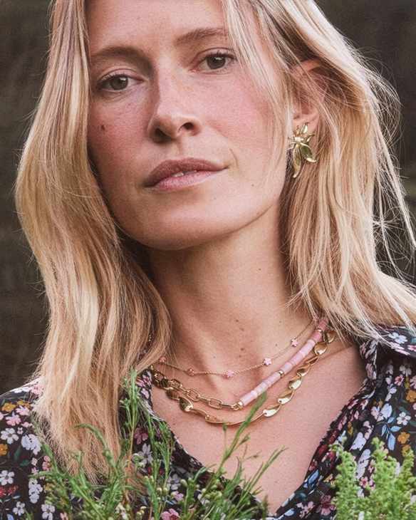 Lindsey Gold Beaded Half Chain Necklace