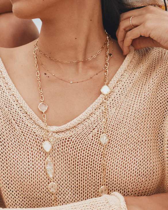 Michelle 14k Yellow Gold Strand Necklace in White Diamond