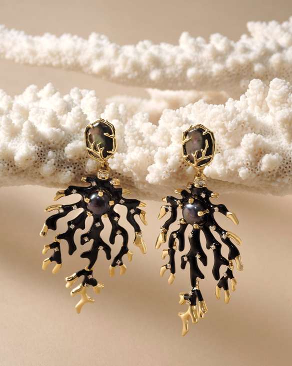 Shea Gold Statement Earrings in Black Mix