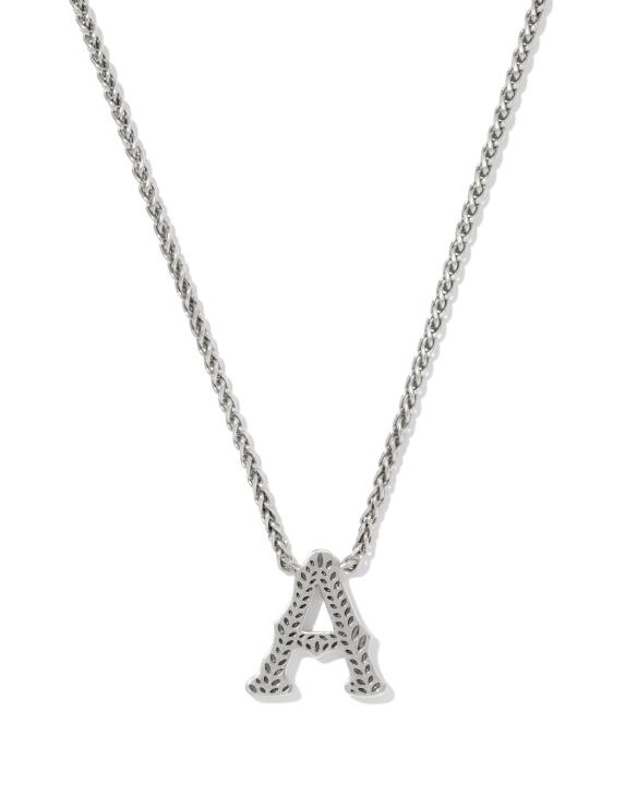 Beau Letter A Pendant Necklace in Vintage Silver