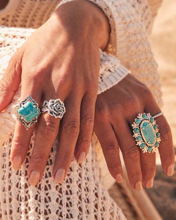 Havana Vintage Silver Cocktail Ring in Variegated Turquoise Magnesite