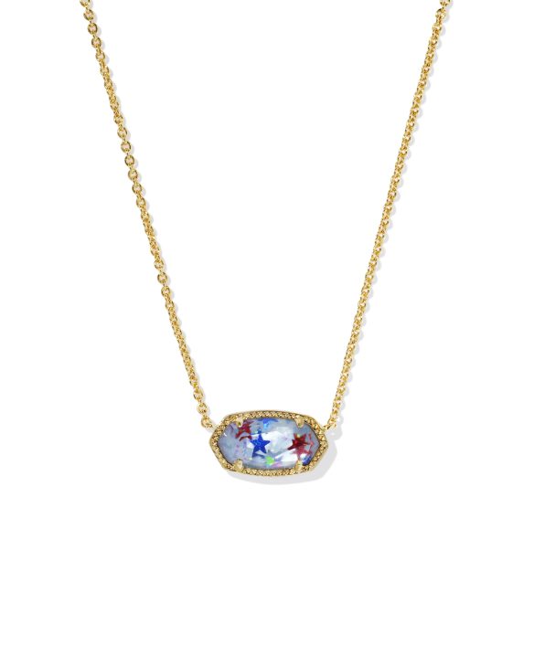 Elisa Gold Pendant Necklace in Red White Blue Illusion