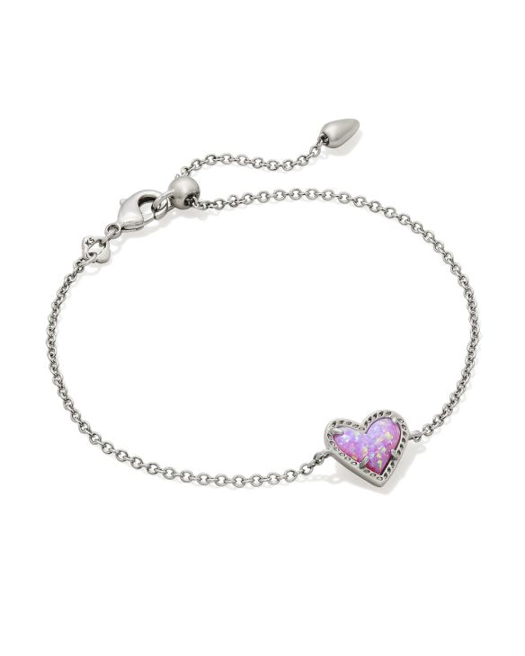 Ari Heart Silver Delicate Chain Bracelet in Bubblegum Pink Kyocera Opal