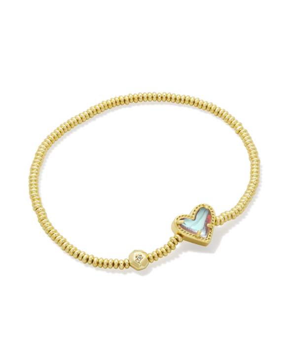 Ari Heart Gold Stretch Bracelet in Dichroic Glass