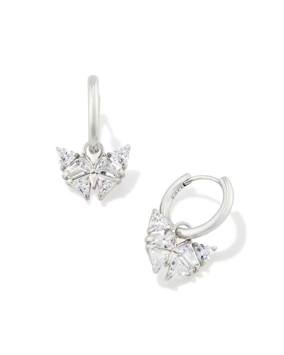 Blair Silver Butterly Huggie Earrings in White Crystal