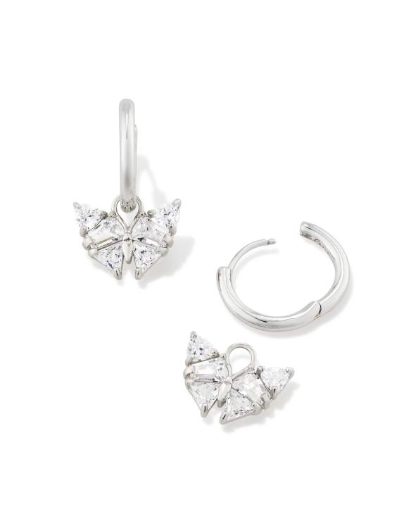 Blair Silver Butterly Huggie Earrings in White Crystal