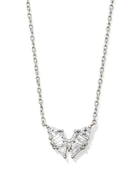 Blair Silver Butterly Small Short Pendant Necklace in White Crystal