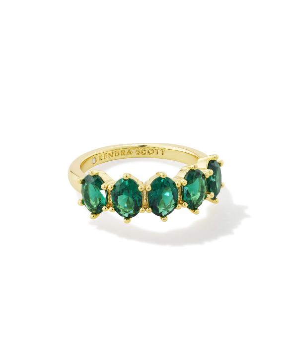 Cailin Gold Crystal Band Ring in Green Crystal