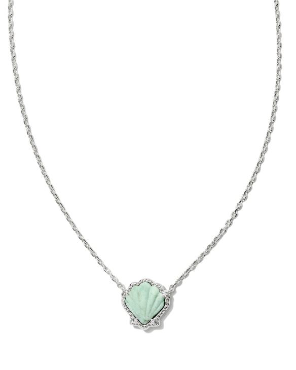 Brynne Silver Shell Short Pendant Necklace in Sea Green Chrysocolla