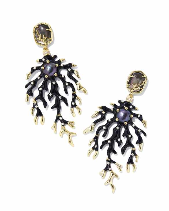 Shea Gold Statement Earrings in Black Mix