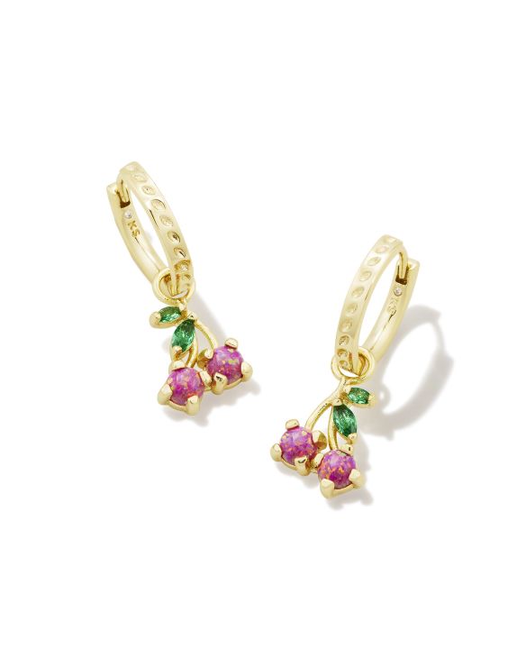 Cherry Gold Huggie Earrings in Berry Kyocera Opal