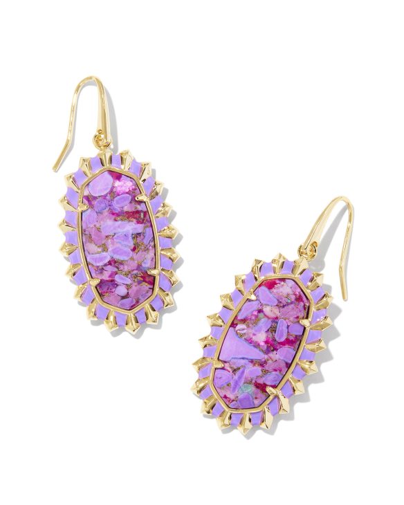 Dani Gold Color Burst Frame Drop Earrings in Bronze Veined Violet Magnesite