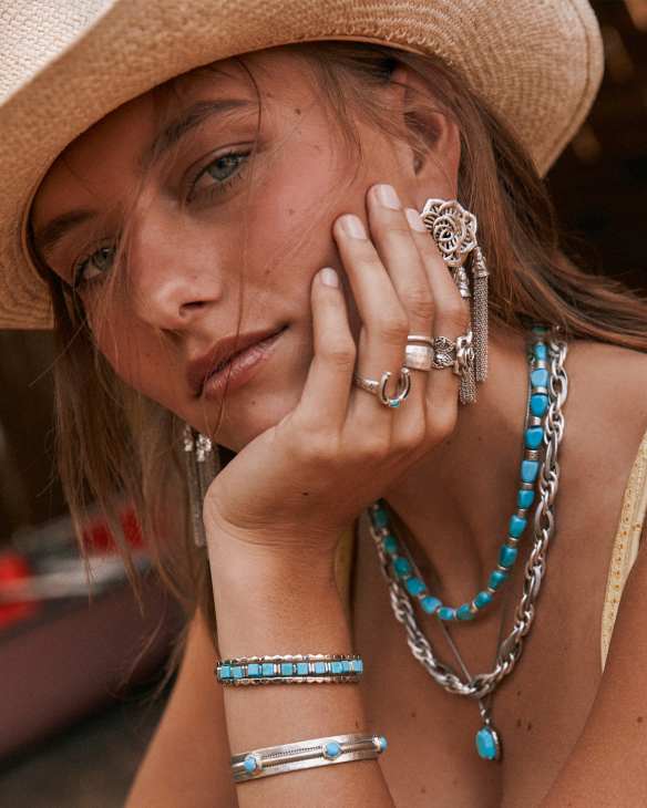 Noble Vintage Silver Horseshoe Cocktail Ring in Variegated Dark Teal Magnesite