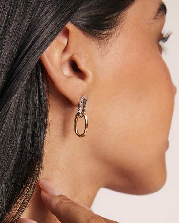 Elisa 14k Yellow Gold Interlocking Drop Earrings in White Diamond