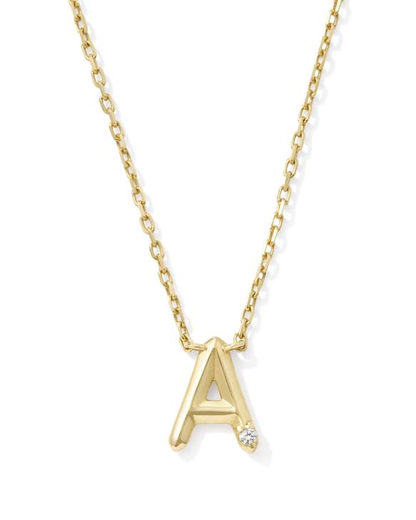Diamond Accent Letter A 14k Yellow Gold Pendant Necklace in White Diamond