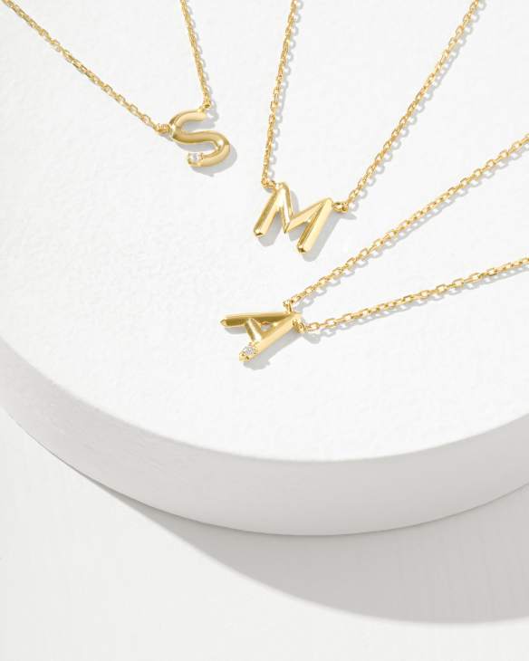 Diamond Accent Letter A 14k Yellow Gold Pendant Necklace in White Diamond
