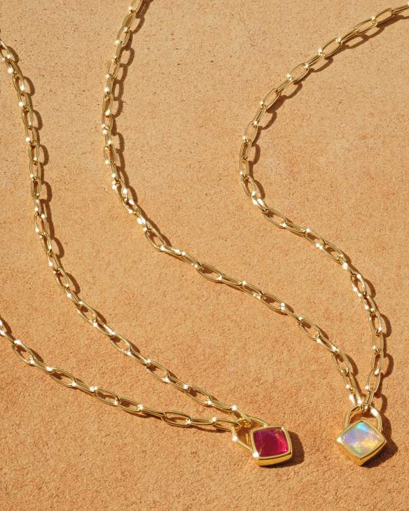 Greer 18k Gold Vermeil Paperclip Pendant Necklace in White Kyocera Opal