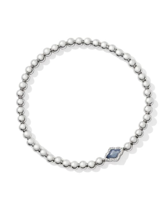 Abbie Silver Beaded Stretch Bracelet in Light Blue Mother-of-Pearl