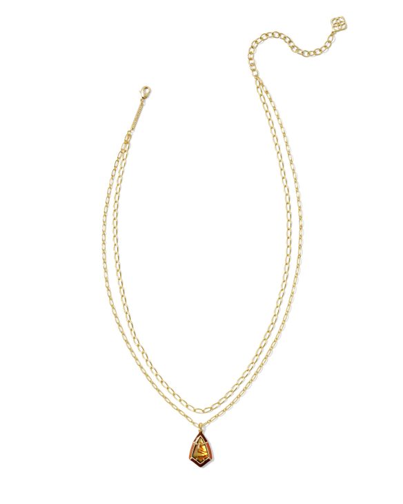 Camry Gold Enamel Frame Multi Strand Necklace in Marbled Amber Illusion