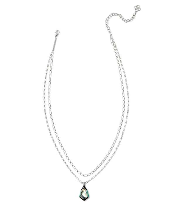 Camry Silver Enamel Frame Multi Strand Necklace in Abalone