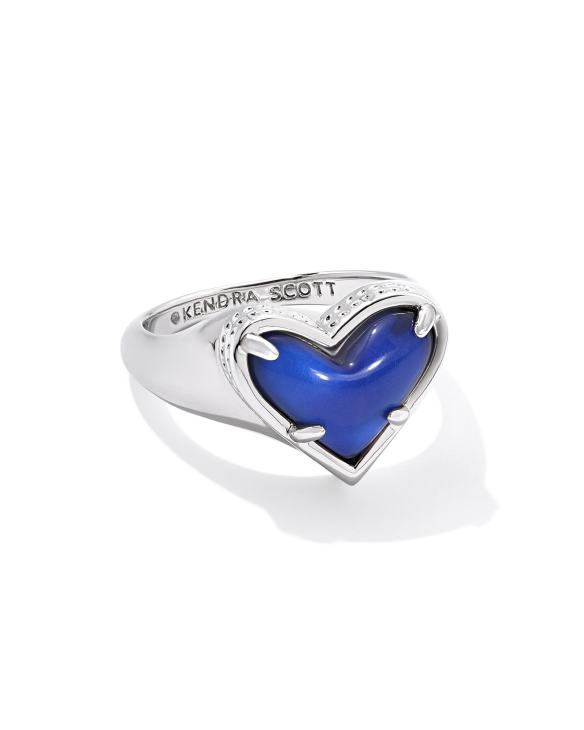 Framed Ari Heart Silver Band Ring in Mood Stone