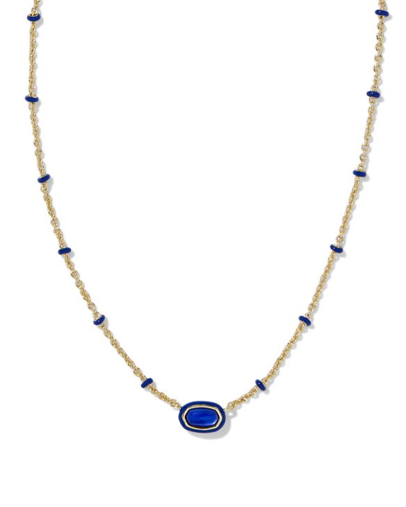 Mini Elisa Gold Enamel Frame Short Pendant Necklace in Cobalt Illusion