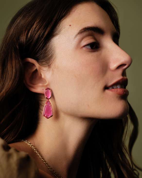 Camry Gold Enamel Frame Statement Earrings in Azalea Illusion