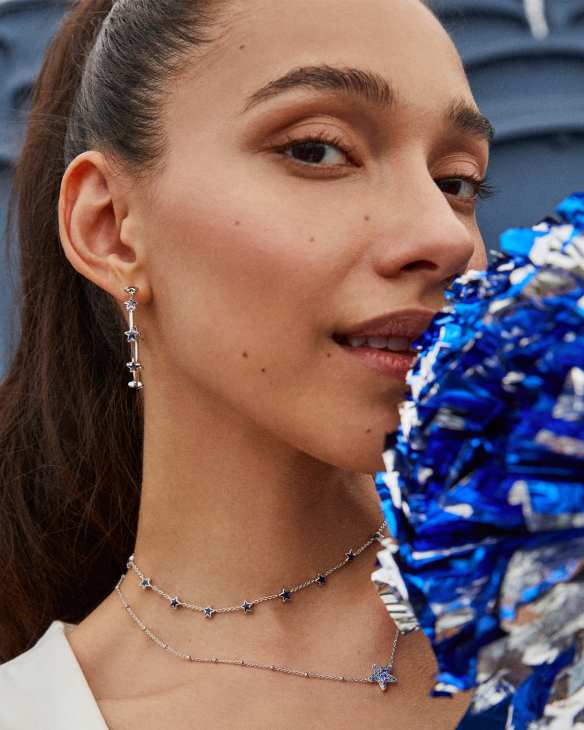 Sierra Silver Star Hoop Earrings in Navy Enamel