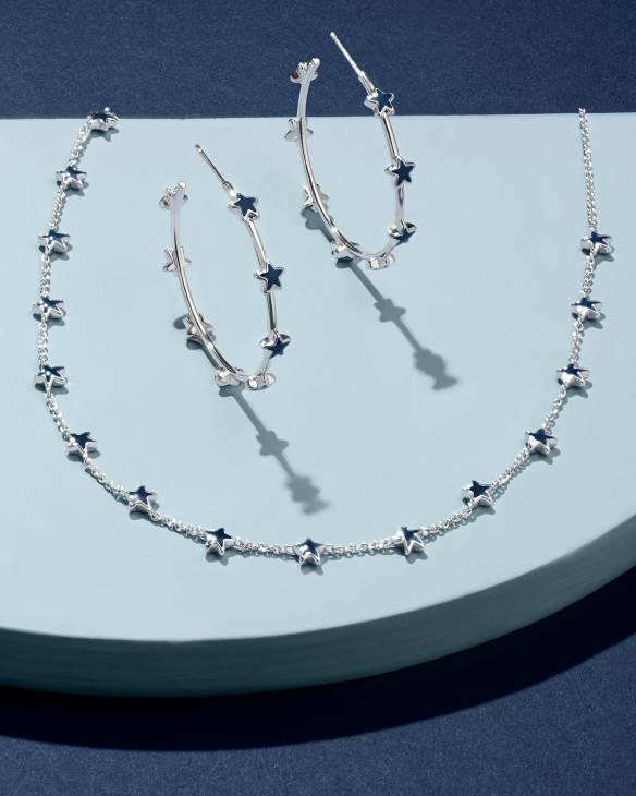 Sierra Silver Star Strand Necklace in Navy Enamel