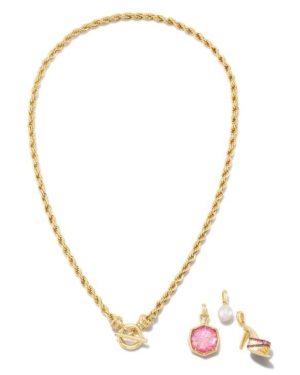 Barbie™ x Kendra Scott Gold Link and Chain Necklace in Pink Crystal |  Kendra Scott