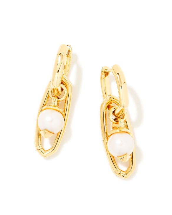 Brooklyn Convertible Pearl 18k Gold Vermeil Charm Earrings in White Pearl