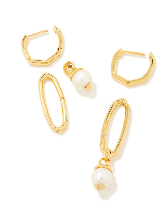 Brooklyn Convertible Pearl 18k Gold Vermeil Charm Earrings in White Pearl