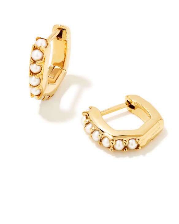 Davie 18k Gold Vermeil Huggie Earrings in White Pearl