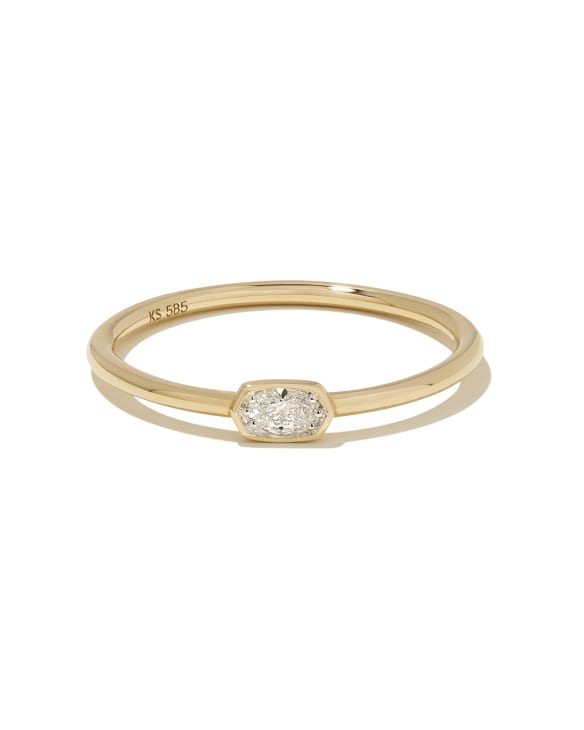 Marisa 14k Yellow Gold Oval Solitaire Band Ring in White Diamond