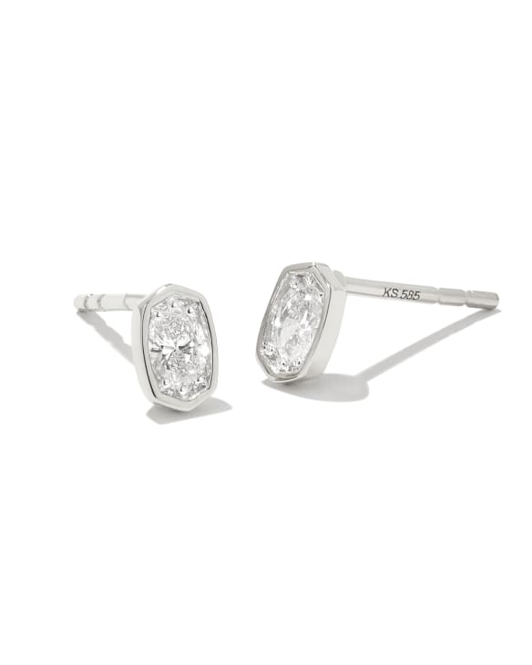 Marisa 14k White Gold Oval Solitaire Stud Earrings in White Diamond