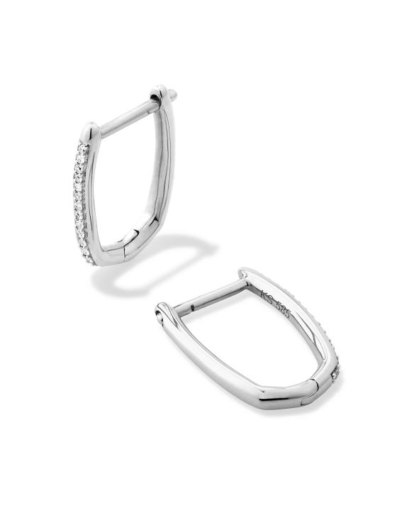 Ellen 14k White Gold Luxe Huggie Earrings in White Diamond