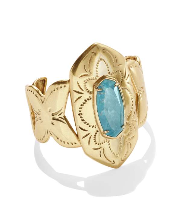 Keziah Vintage Gold Cuff Bracelet in Variegated Dark Teal Magnesite